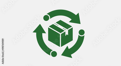 Green recycling symbol with box.