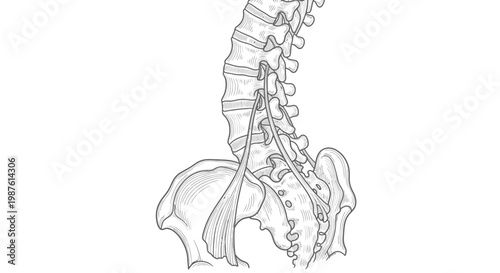 Medical illustration of human spinal column anatomy side view white background