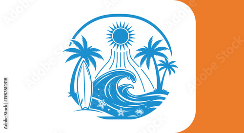 Tropical Vacation Icon With Palm Trees.