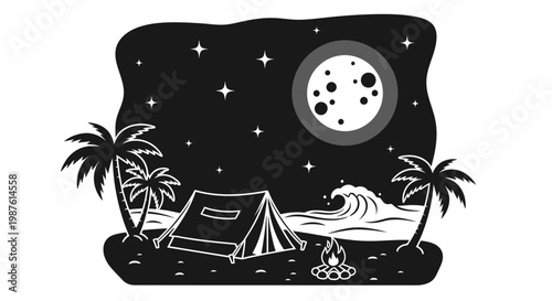 Black and white tent under moon.