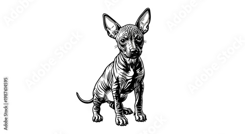 A Sleek Vector Silhouette of a Xoloitzcuintli Puppy from South America. transparent.