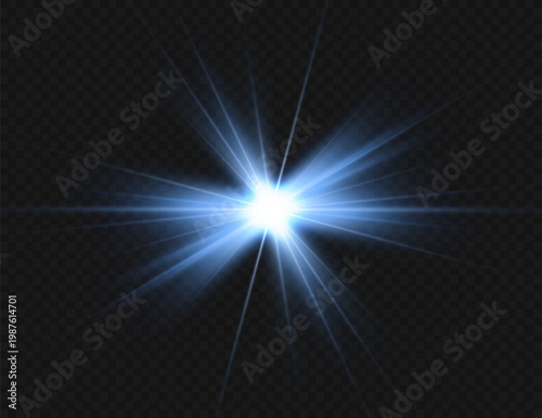 Blue star, bright particles, burning blue lights, stars, lasers, blue flash.