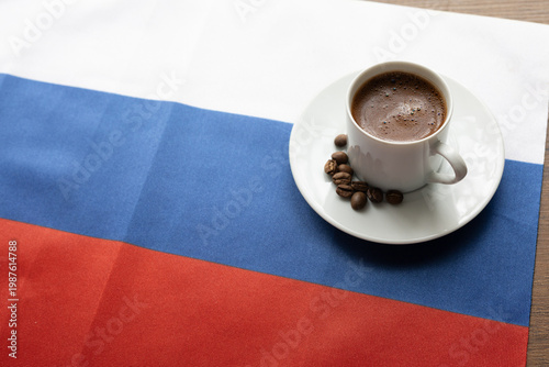 Close-up of Coffee Cup on Russian Flag