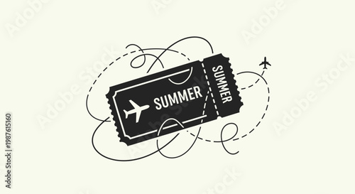 Black Summer Travel Ticket Icon.