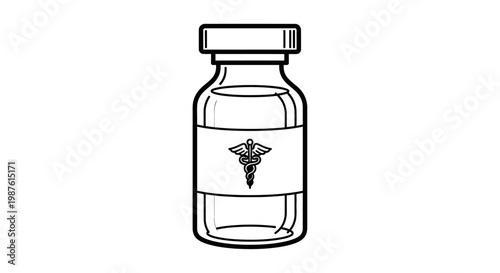Medical vial with caduceus symbol healthcare and pharmaceutical concept