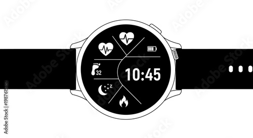 Modern smartwatch with health monitoring features displayed on screen against white
