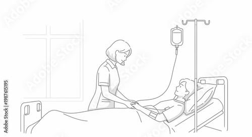 Nurse comforting patient in hospital room during medical care and treatment