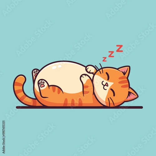 Cute orange tabby cat sleeping soundly on its back.
