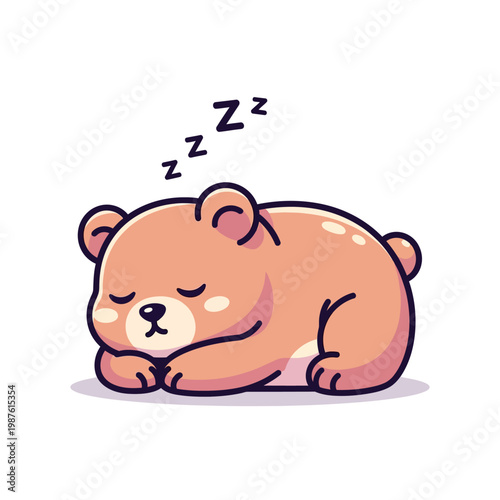 Cute sleeping bear cub cartoon illustration.