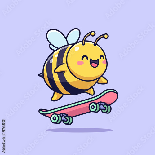 Cute Cartoon Bee Skater Illustration.