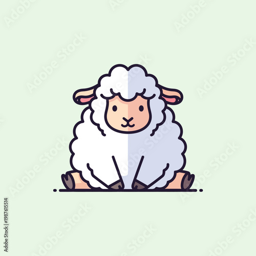 Cute Cartoon Sheep Sitting Down Illustration.