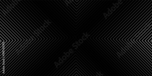Dark line arrow background. Linear triangle repeating pattern. Striped halftone gradient texture. Thin to thick transition stripe backdrop for poster, cover, banner. Vector masculine sporty wallpaper