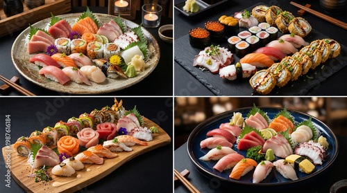 Sushi e salmão fresco com apresentação sofisticada da culinária japonesa