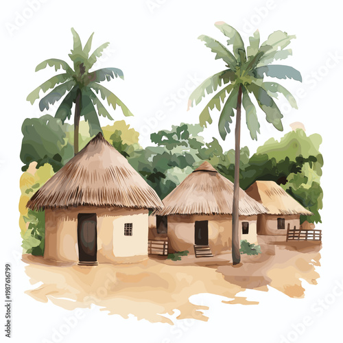 Togoville. Togoville hand drawn watercolor illustration on white background