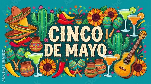 Colorful Cinco De Mayo Celebration Illustration With Cultural Elements
