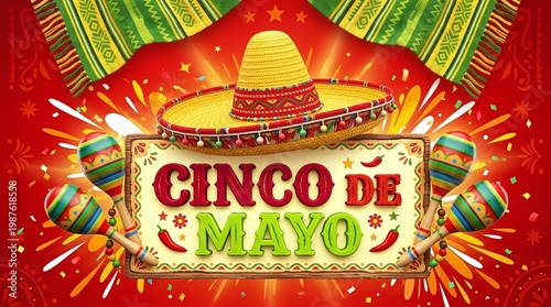 Colorful Cinco De Mayo Celebration Graphic Design With Sombrero And Maracas