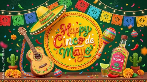Colorful Cinco de Mayo celebration with festive decorations and drinks