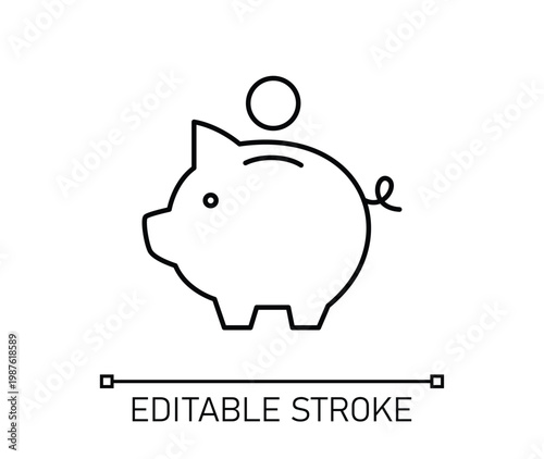 Piggy bank icon vector editable stroke
