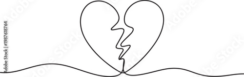 continuous one line image of heartache.symbol sign for divorce.one line drawing vector illustration