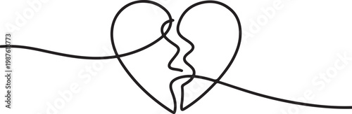 continuous one line image of heartache.symbol sign for divorce.one line drawing vector illustration