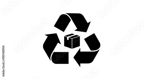 Recycling symbol with cardboard box.