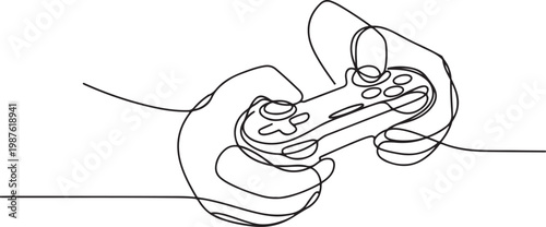 continuous line of hand holding game stick.one line drawing vector illustration