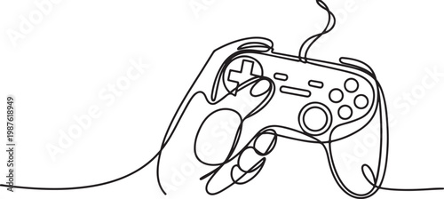 continuous line of hand holding game stick.one line drawing vector illustration
