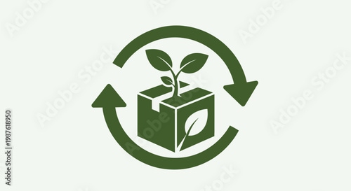 Green box with recycling symbol plant.