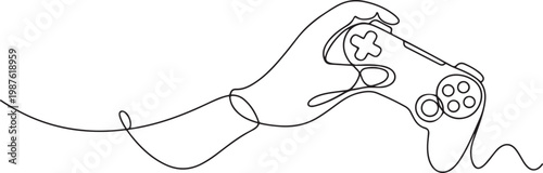 continuous line of hand holding game stick.one line drawing vector illustration