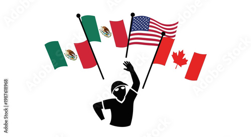 Person holding international flags high.