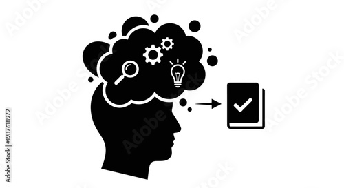 Black silhouette of a thinking head.