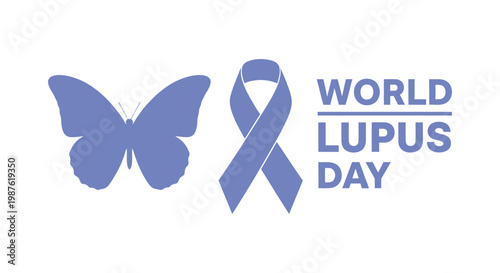 World lupus day awareness butterfly and ribbon symbol