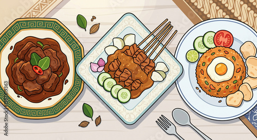 Traditional Asian street food illustration detail