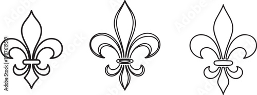 Continuous line drawing of a fleur-de-lis symbol. Minimalist illustration representing royalty, heritage, French culture, elegance, and classic.one line drawing vector illustration
