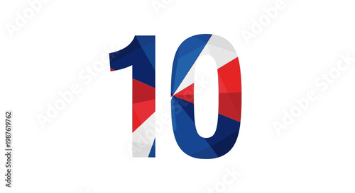 Number 10 in colorful geometric shapes.