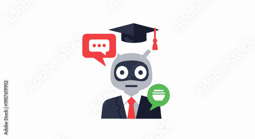 Robot wearing graduation cap suit.