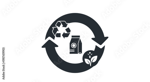 Recycling symbol with bag and plant.