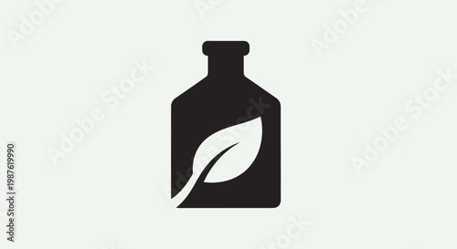 Black bottle with white leaf logo.