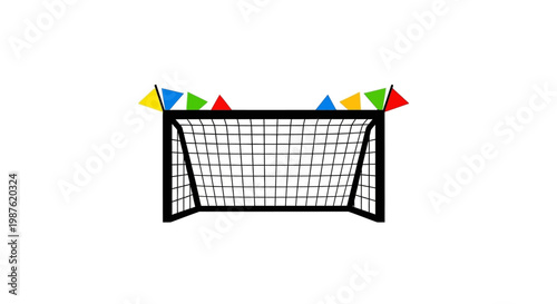 Soccer Goal Net with Colorful Flags.