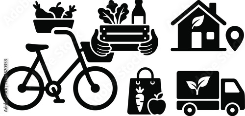 Fast delivery icon set grocery food and home delivery symbols for logistics