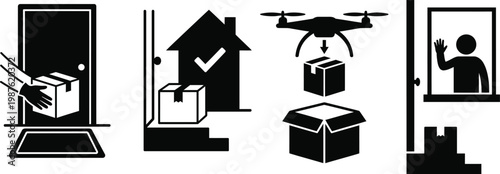 Fast delivery icon set logistics shipping drone package delivery symbols