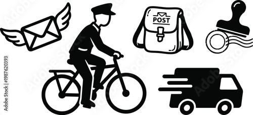 Fast delivery icon set courier mail package truck shipping logistics symbols