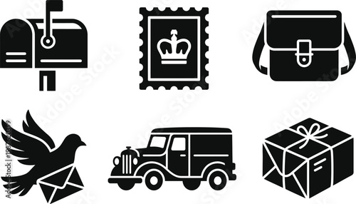 Fast delivery icon set mailbox postage courier logistics symbols for speedy shipping