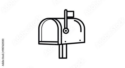 Retro Mailbox Icon Line Art - Isolated on White Background