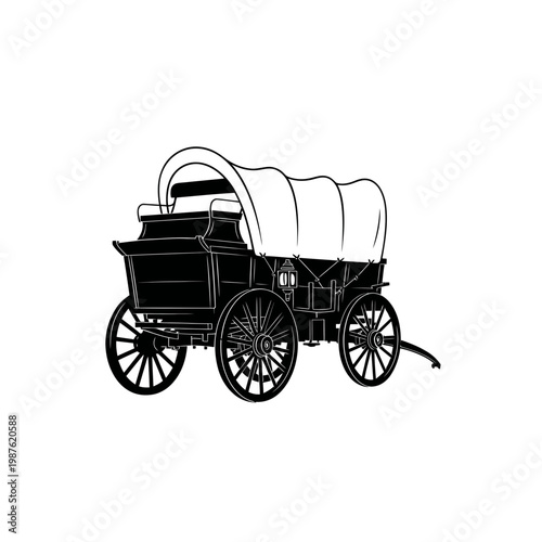 Vintage Covered Wagon Silhouette, Old West Transportation Icon