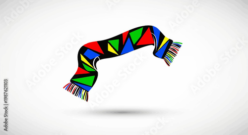 Vibrant colorful scarf with tassels.