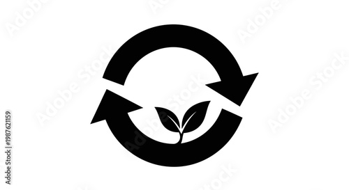 Black Recycle Symbol with Green Leaves.