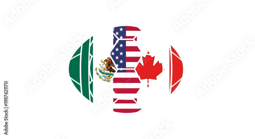 Flags of Mexico USA and Canada.