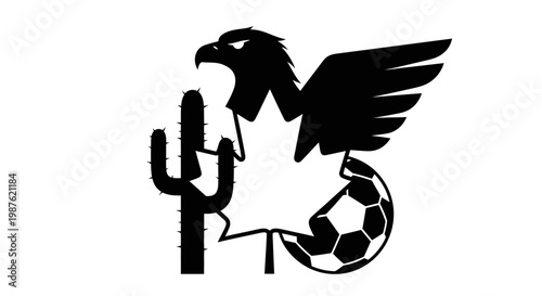 Eagle with soccer ball and cactus.
