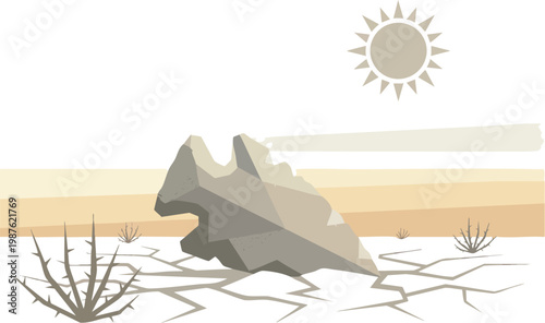 Stone Arrowhead in Arid Landscape Minimalist Vector Illustration